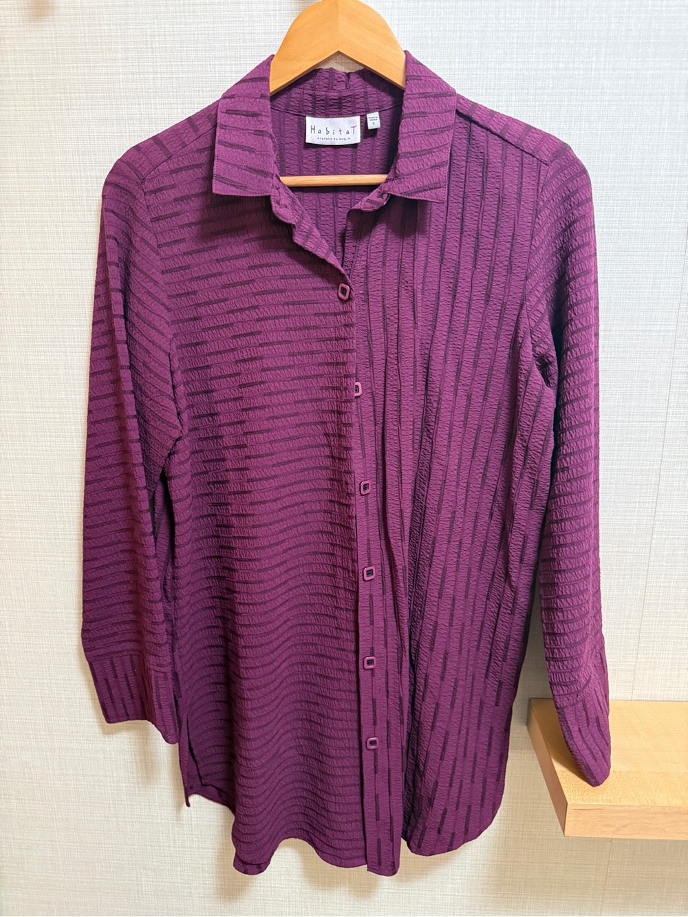 Habitat Textured Button Front Shirt Small Purple Crinkle Travel Top